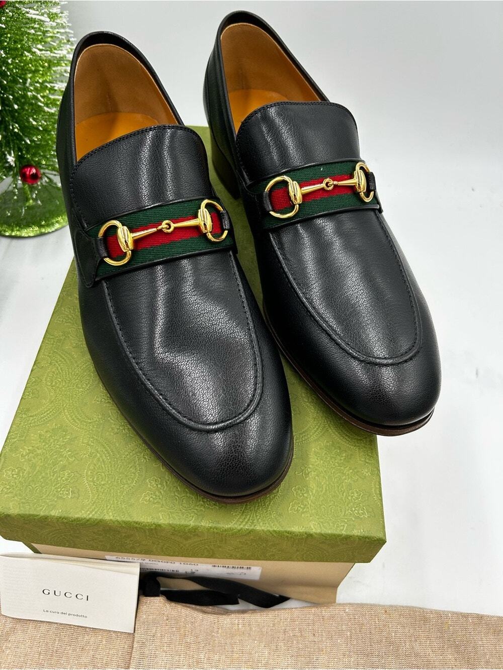 Men's Gucci Web accent horse bit loafers size 13 made in Italy